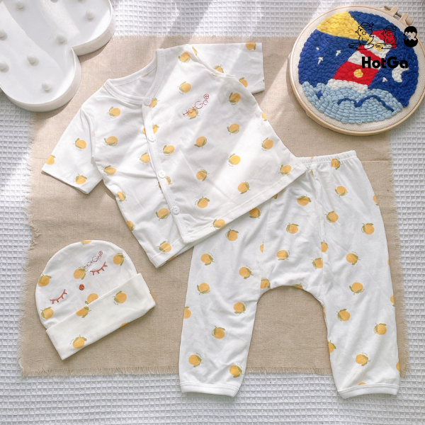 Bộ sơ sinh gài nút 3 món  HotGa cho em bé dưới 6kg