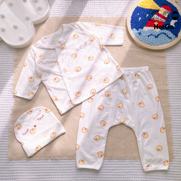 Bộ sơ sinh gài nút 3 món  HotGa cho em bé dưới 6kg