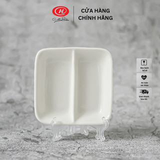 Đĩa chấm 2 ngăn sứ Minh Châu trắng trơn - M11