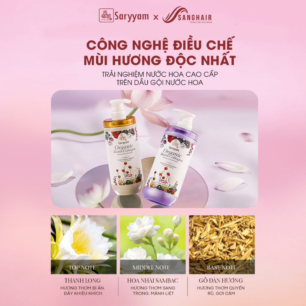 Combo dầu gội và xả nước hoa SinHair Saryyam hương Sen Bách Diệp - Hỗ trợ thải độc da đầu và phục hồi hư tổn