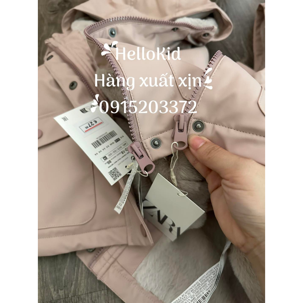 Áo khoác raincoat hồng lót lông thỏ zr bé gái