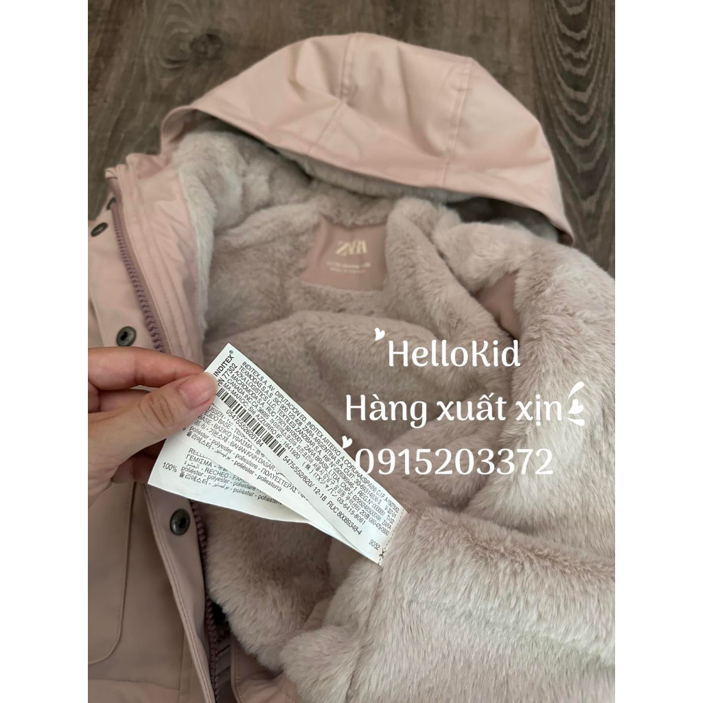 Áo khoác raincoat hồng lót lông thỏ zr bé gái