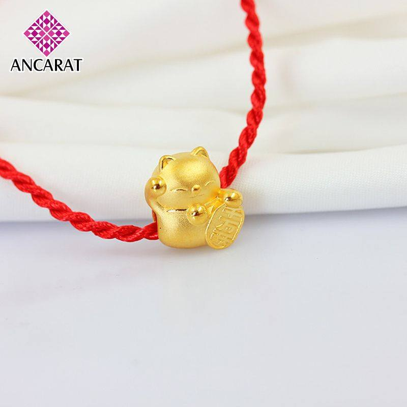 Vòng tay charm Vàng 24k mèo thần tài dây vải đỏ thời trang phụ kiện Ancarat