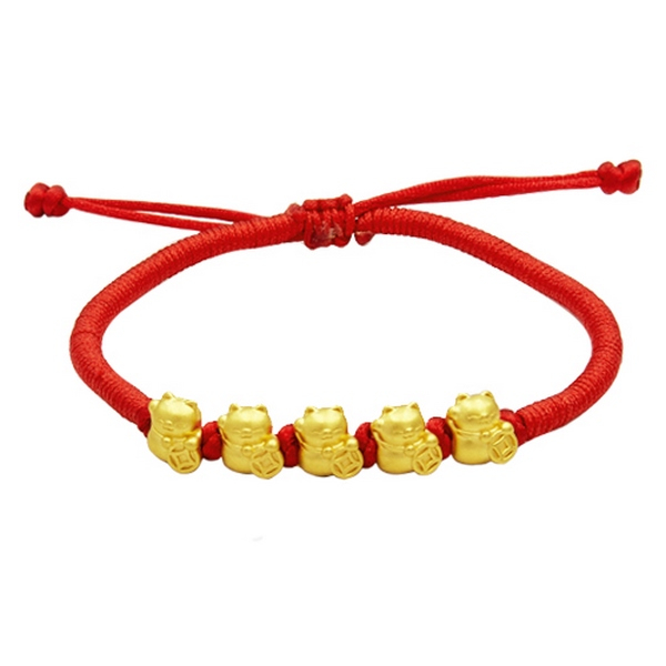 Vòng tay charm Vàng 24k mèo thần tài dây vải đỏ thời trang phụ kiện Ancarat