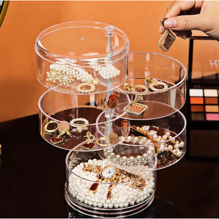 Hộp đựng trang sức trong suốt 4 tầng, hộp đa năng đựng đồ dùng học tập, hộp lưu trữ trong suốt nhiều tầng xoay 360 độ