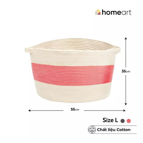 Giỏ Đan Cotton Homeart Freya Có Tay Cầm Màu Be Hồng