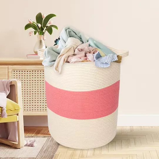 Giỏ Đan Cotton Homeart Freya Có Tay Cầm Màu Be Hồng