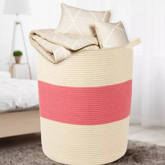 Giỏ Đan Cotton Homeart Freya Có Tay Cầm Màu Be Hồng