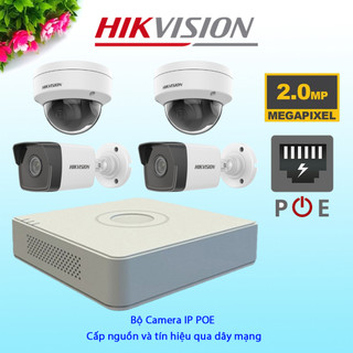 Trọn bộ camera hikvision ip 2mp 1-2-3-4 mắt hỗ trợ poe full phụ kiện lắp đặt
