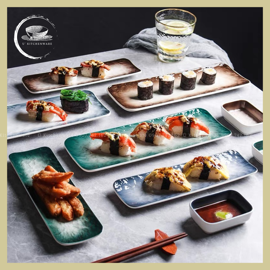 Dĩa Sushi Chữ Nhật Gốm Sứ (Có Hình Thật) Ú KITCHENWARE
