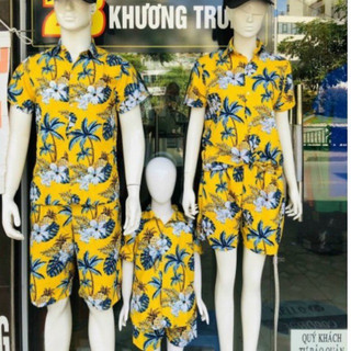 ĐỒ BỘ ĐI BIỂN HOA SỨ VÀNG CHO NHÓM GIA ĐÌNH NAM NỮ ĐỦ SIZE LỚN & BÉ TRANG TƯƠI SHOP