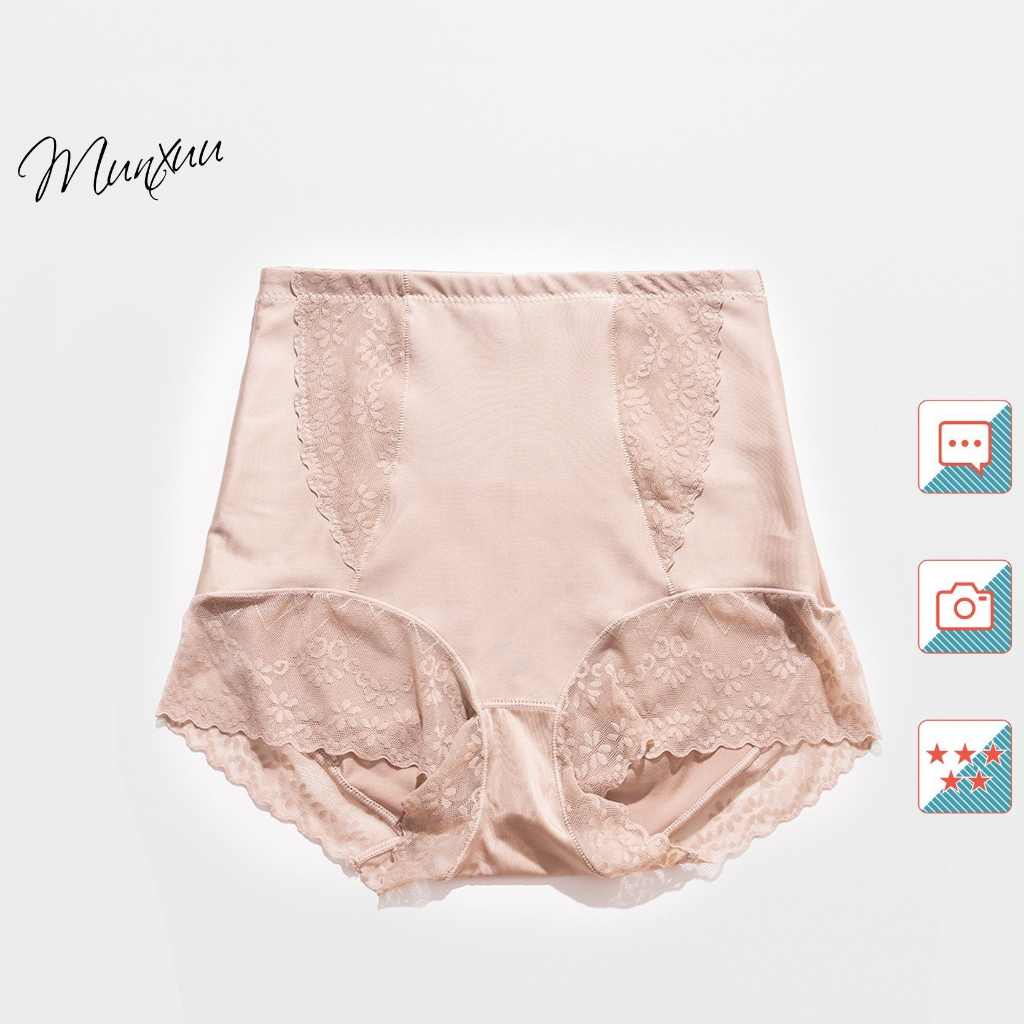 Quần Gen Bụng MUNXUU Cạp Vừa Chất Su Lụa Cao Cấp Đáp Ren Hoa Thon Gọn Eo Tôn Dáng - GB35