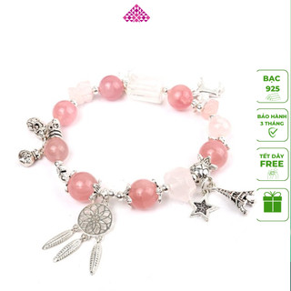 Vòng tay đá thạch anh hồng đan xen đá thạch anh trắng chuông gió - Ancarat