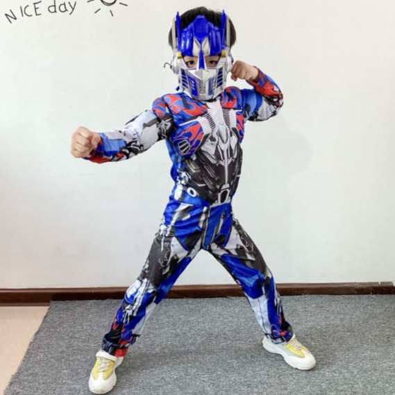 Quần Áo Siêu Nhân Robot Biến Hình Optimus Prime + Mặt Nạ Cho Bé Hóa Trang Halloween. Bộ Đồ Siêu Anh Hùng