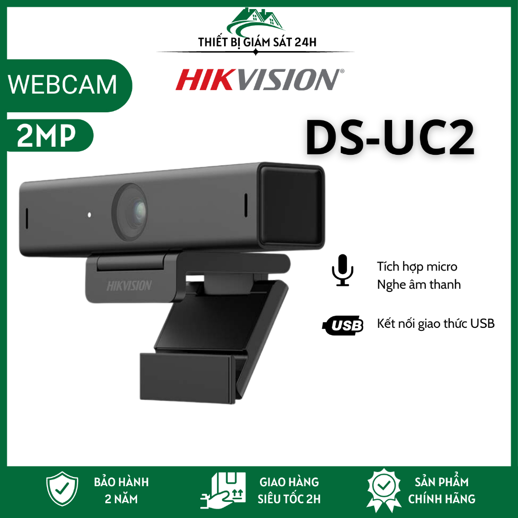 Webcam máy tính Hikvision DS-UC2 1080P có MIC, phục vụ họp trực tuyến - học online, độ nét cao, video góc rộng