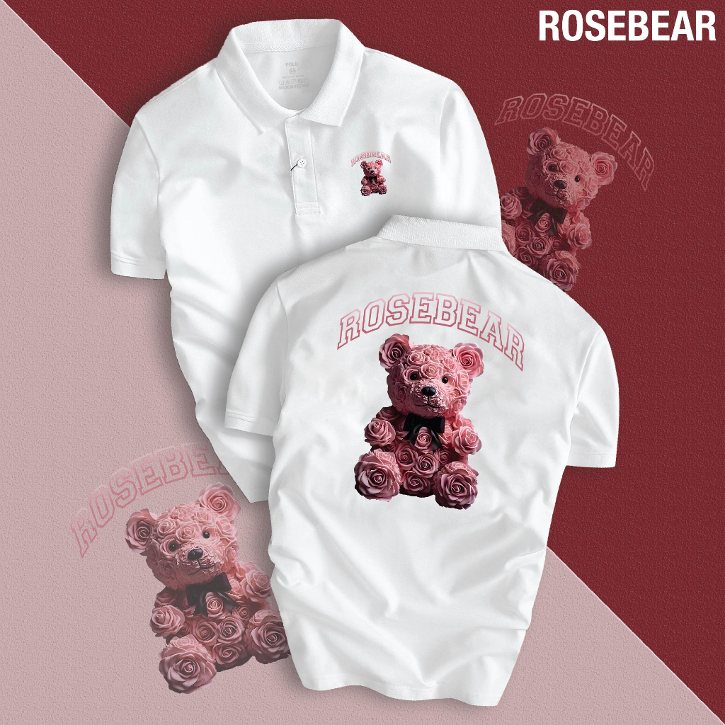 Áo thun POLO nam nữ Unisex ROSE BEAR thiết kế CUTE dễ thương, chất liệu CVC cá sấu cao cấp, chuẩn form