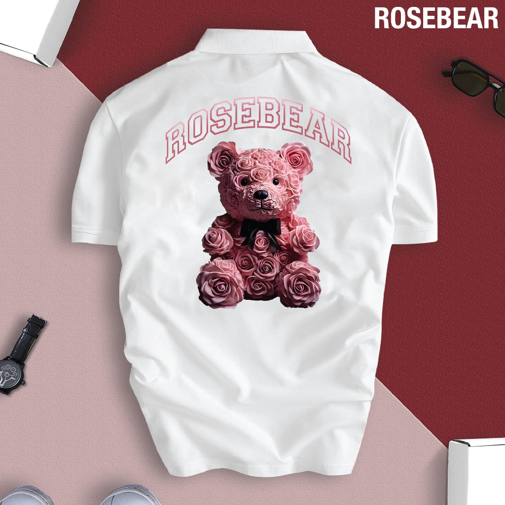Áo thun POLO nam nữ Unisex ROSE BEAR thiết kế CUTE dễ thương, chất liệu CVC cá sấu cao cấp, chuẩn form