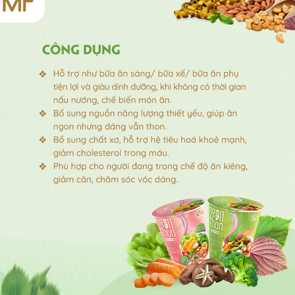 Tiện lợi Bún Gạo Lứt ăn liền rau củ hạt ngũ cốc, tảo xoắn chua cay ăn kiêng giảm cân Ngon Thon TMF 65gr/ly