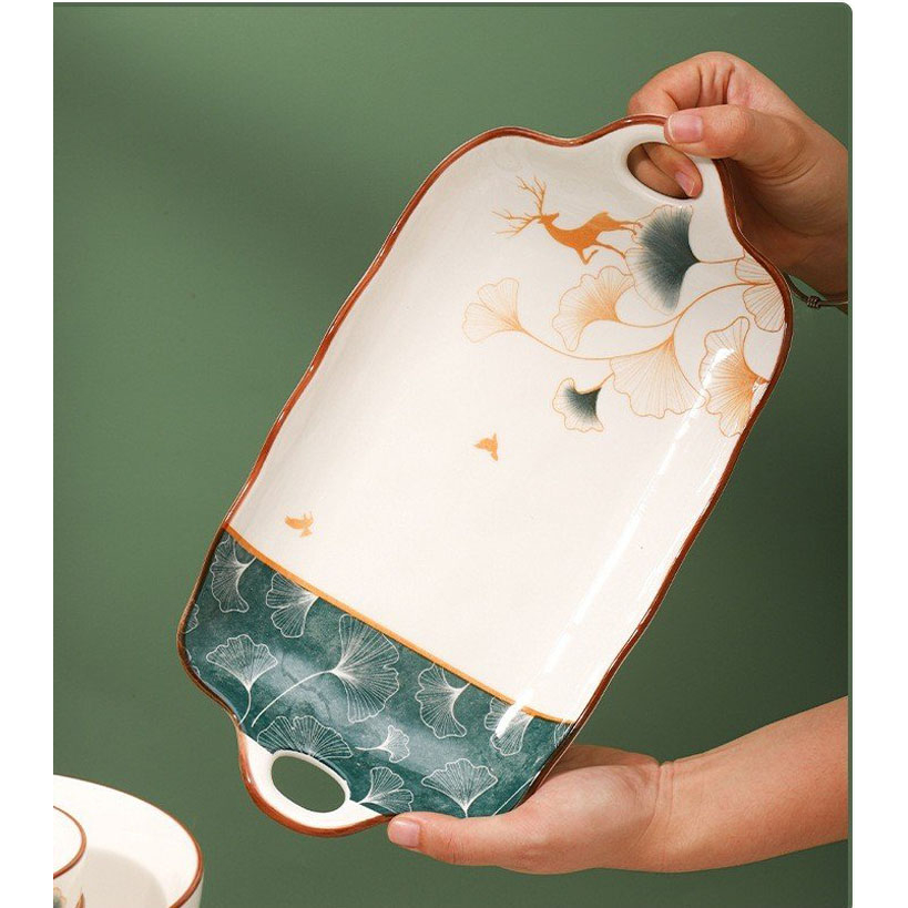 Bán lẻ  bát đĩa, Chén Dĩa Cao Cấp Chuẩn Thương Hiệu Gosu Hoạ Tiết Hoa Sen Trắng Xanh Viền Xịn, Chịu Nhiệt Cao