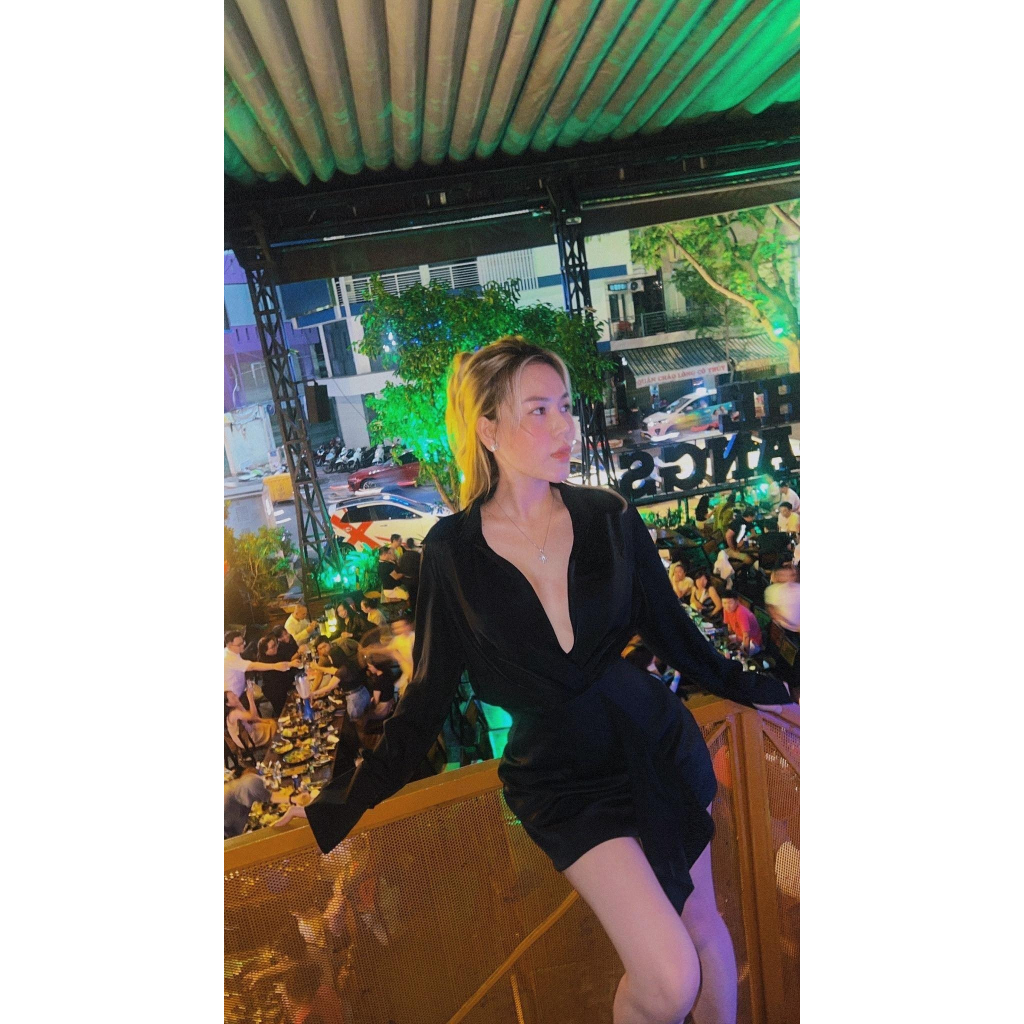 Đầm Sơ Mi Kiểu Nữ Thiết kế Cổ Chữ V Sâu Sexy Tôn Dáng D23 046