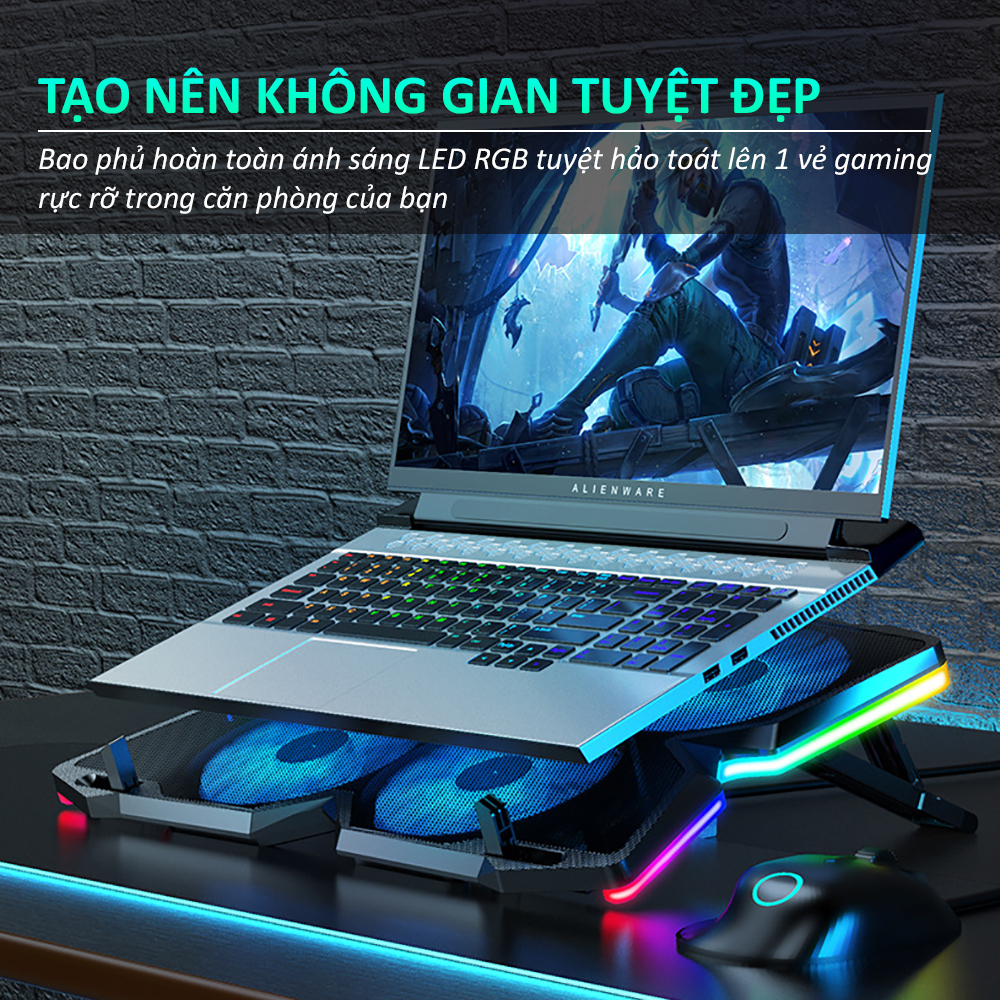 Đế tản nhiệt laptop gaming SIDOCOOLER ICE M2PRO 4 quạt giá đỡ latop LED RGB 7 mức độ cao giúp làm mát nhanh
