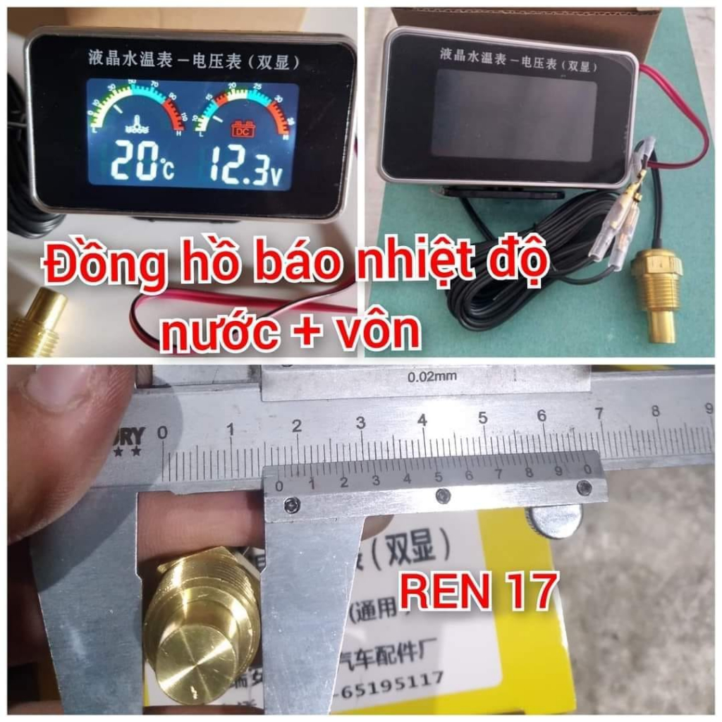 Đồng Hồ Đo điện áp Và Nhiệt Độ nước ,12v-24V Dành Cho Xe Hơi, Xe Tải ren 17