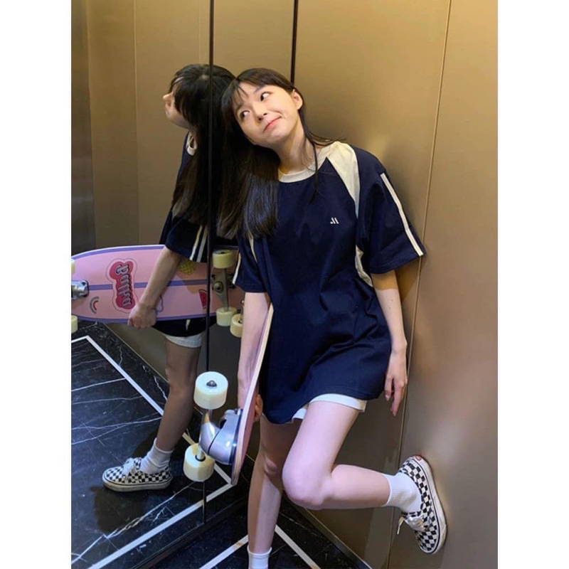 Áo baby tee phối hông tay lỡ phong cách thể thao chất cotton siêu mát