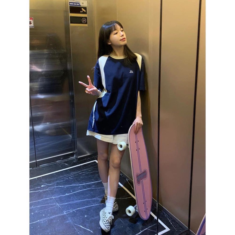 Áo baby tee phối hông tay lỡ phong cách thể thao chất cotton siêu mát