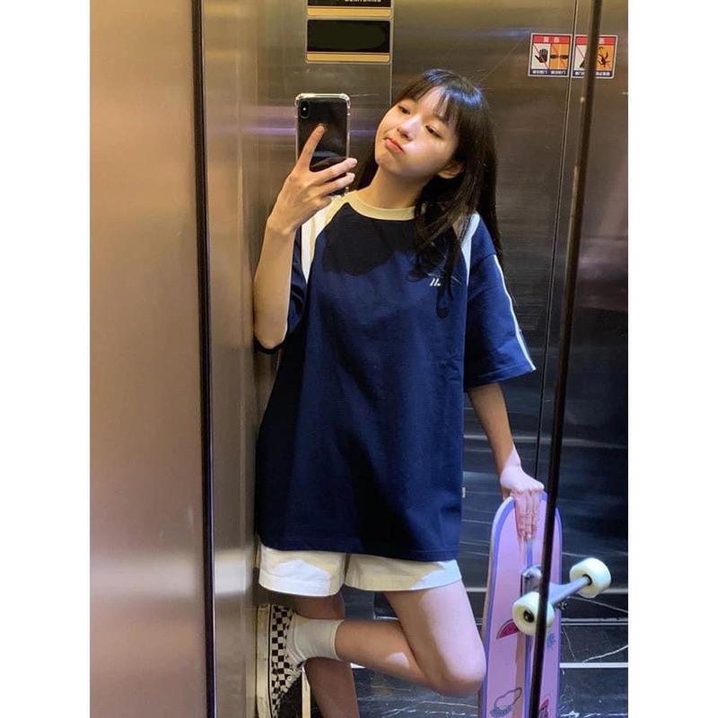 Áo baby tee phối hông tay lỡ phong cách thể thao chất cotton siêu mát