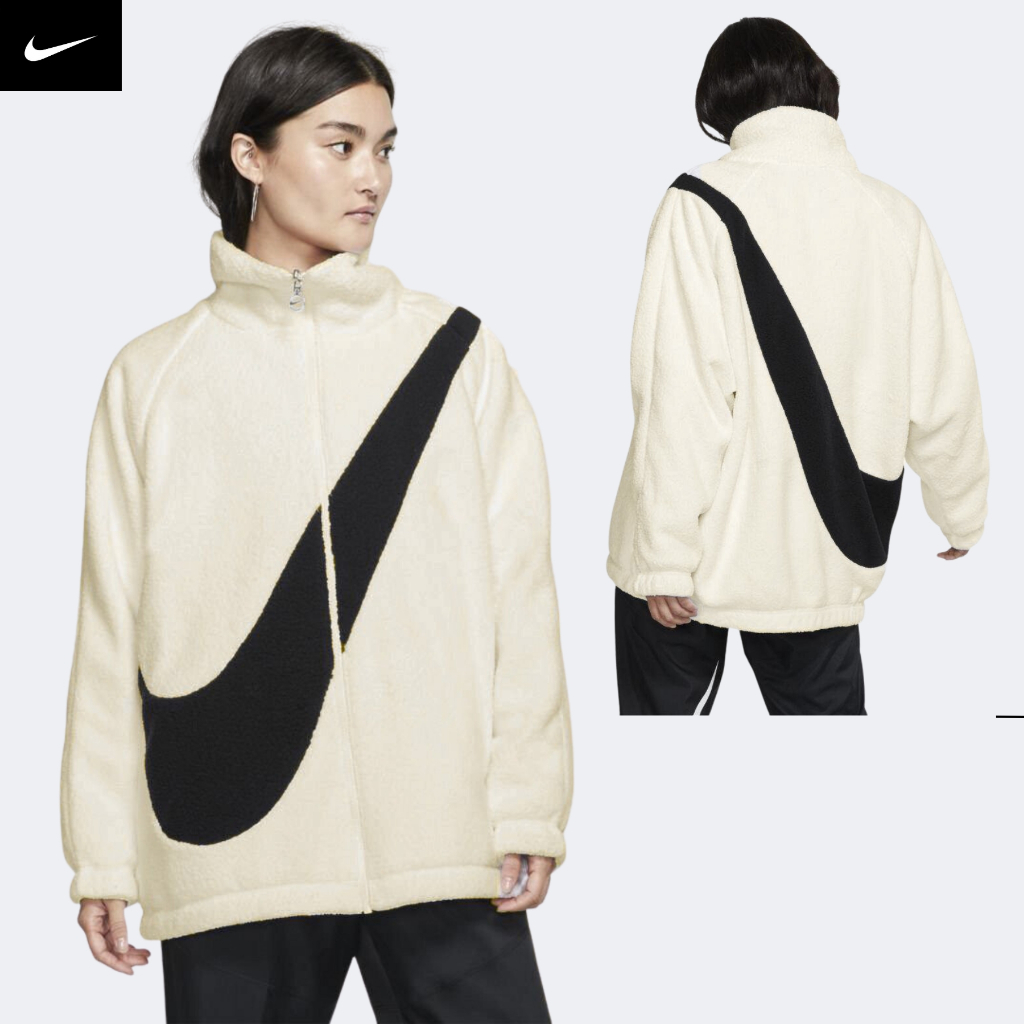 NIKE - Áo khoác lông thể thao nam nữ Nike Sportswear Swoosh Stand Collar Reversible Jacket chính hãng - Trắng kem x Đen