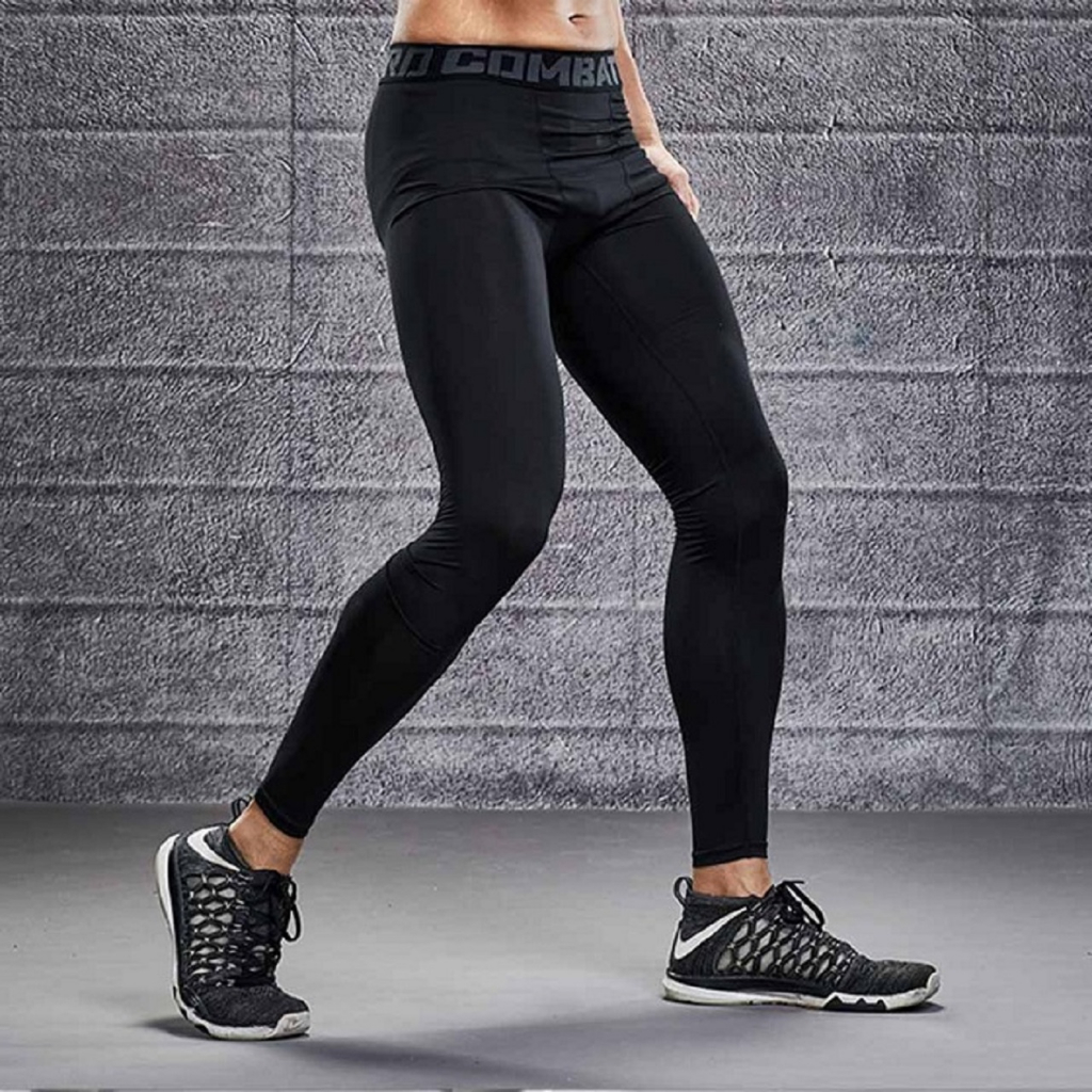 QUẦN GIỮ NHIỆT COMBAT PRO, QUẦN LEGGING TẬP GYM NAM DÁNG DÀI MÀU ĐEN