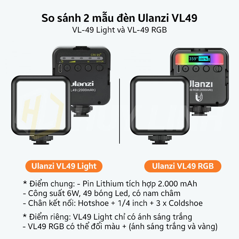 Bộ kit đèn quay chụp cho điện thoại Ulanzi VL49 / VL49 RGB gắn trực tiếp nhanh chóng tiện lợi