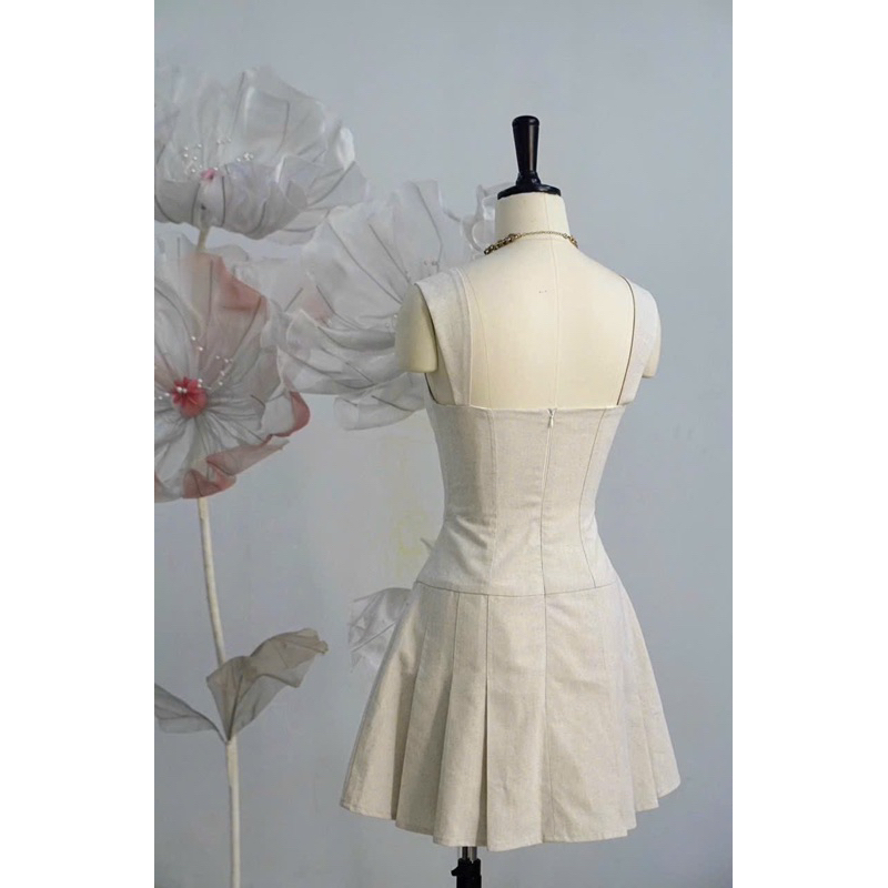 Đầm 2 dây bản to chất linen dày kèm ảnh thật