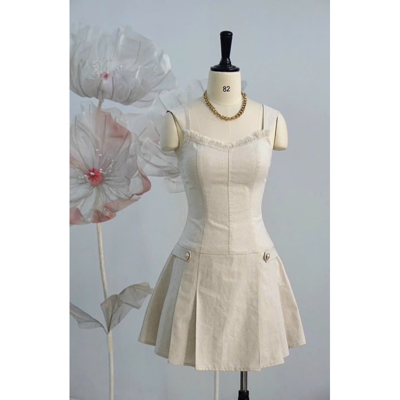 Đầm 2 dây bản to chất linen dày kèm ảnh thật