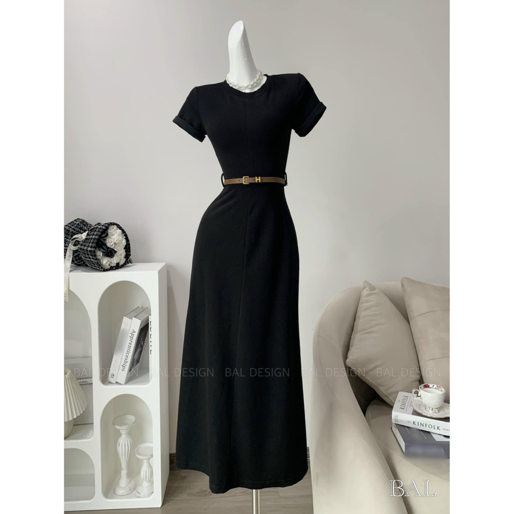 Váy xinh cộc tay dáng dài kèm belt tôn dáng