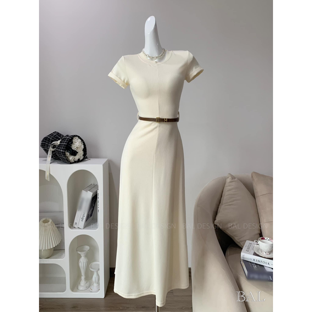 Váy xinh cộc tay dáng dài kèm belt tôn dáng