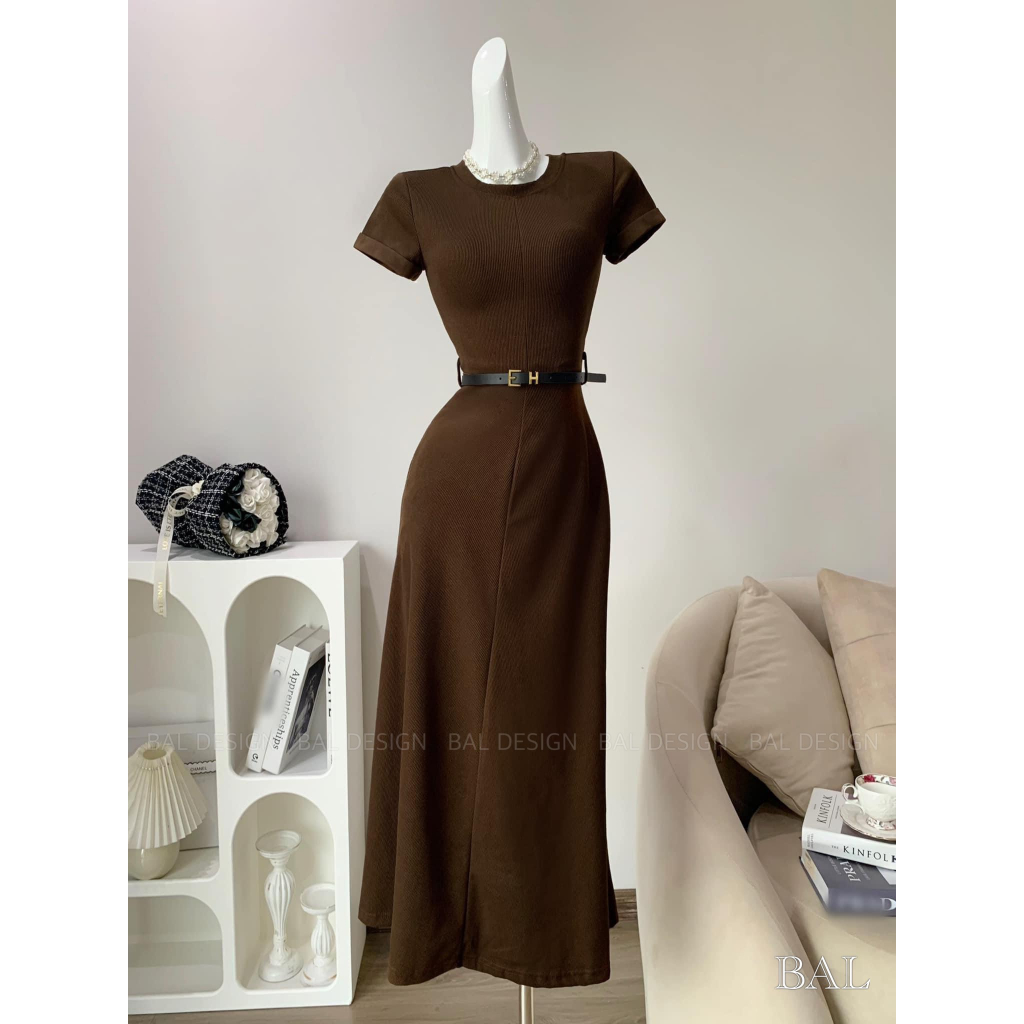 Váy xinh cộc tay dáng dài kèm belt tôn dáng