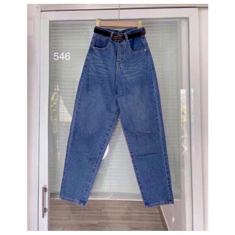 Quần Baggy Jean Rách 1 Đùi, 3 Màu Đen Xanh Nhạt/Đậm