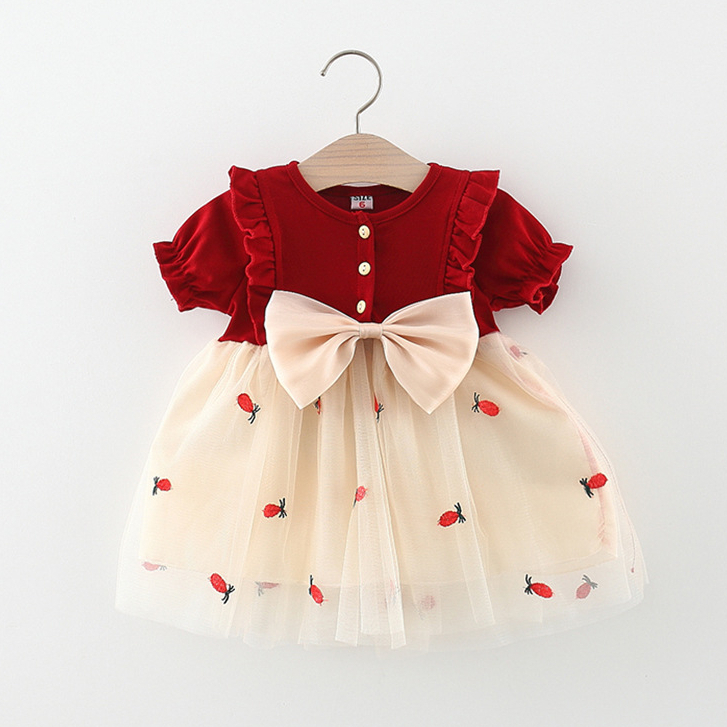 Đầm hè công chúa bé gái đính nơ thêu trái dứa dễ thương  Nami kids