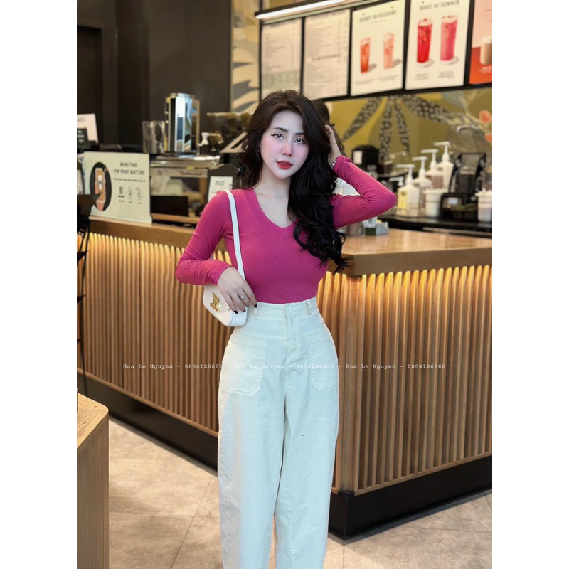 Áo Thun Nữ Thời Trang Nữ Ôm Body Cổ Tim Tay Dài Thun Co Dãn Năng Động Thoải mái