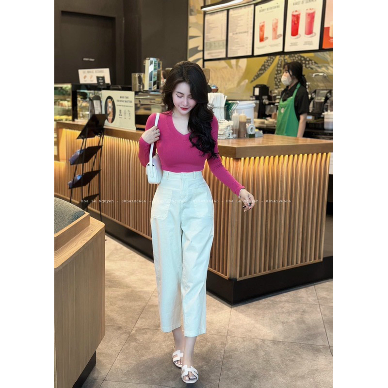 Áo Thun Nữ Thời Trang Nữ Ôm Body Cổ Tim Tay Dài Thun Co Dãn Năng Động Thoải mái
