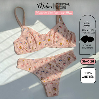  GIGI | Bộ Đồ Lót Cotton Nữ Áo Ngực Có Gọng Quần Lót Nửa Mông Hồng Cam Hoạ Tiết Trẻ Trung Mát Mẻ Mebra