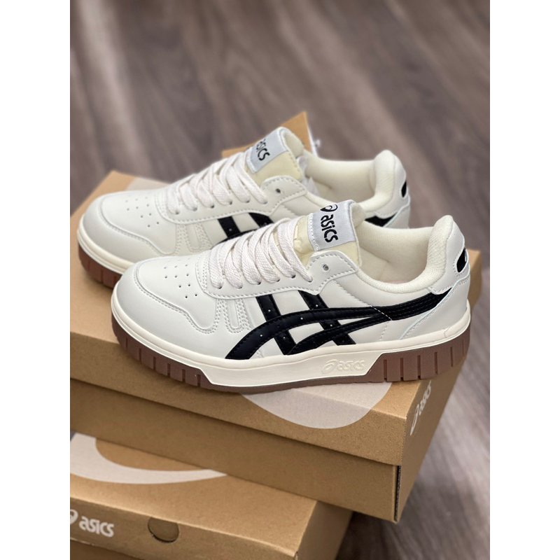 GIÀY ASIC’s kem nâu đen mẫu mới nam nữ, Giày asics kem đen đế nâu cao cấp, giày asic court mz az