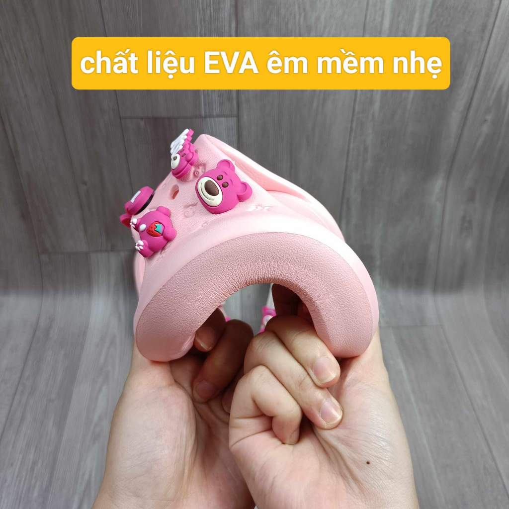 Dép gấu dâu cho bé, dép lê cho bé gái họa tiết gấu hồng xinh xắn dễ thương hàng Quảng Châu loại đẹp đi êm nhẹ  LE11