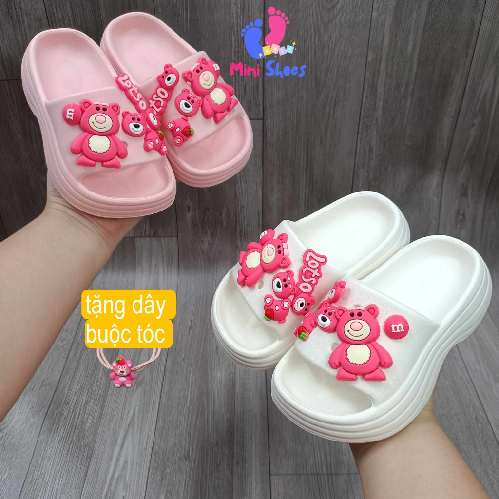 Dép gấu dâu cho bé, dép gấu dâu cho bé gái đi êm nhẹ xinh xắn đế uốn điệu LE28