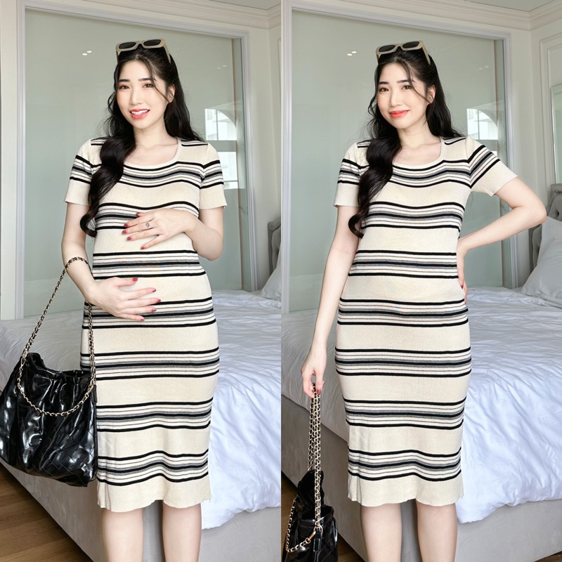 EVERMOM | Đầm thun bầu và sau sinh kẻ ngang