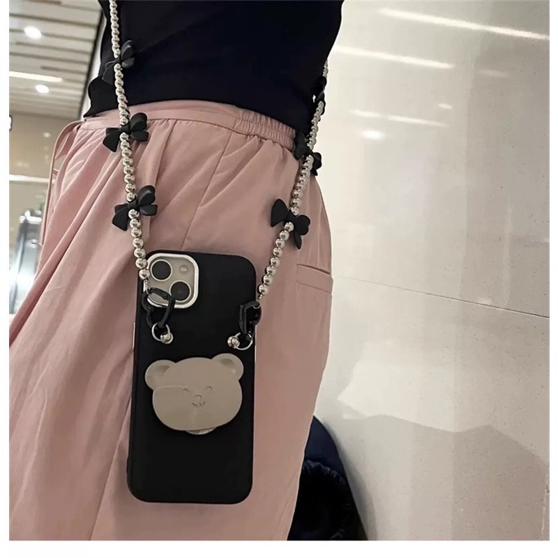 Ốp gấu kèm iring gấu và dây đeo siêu xinh cho iphone