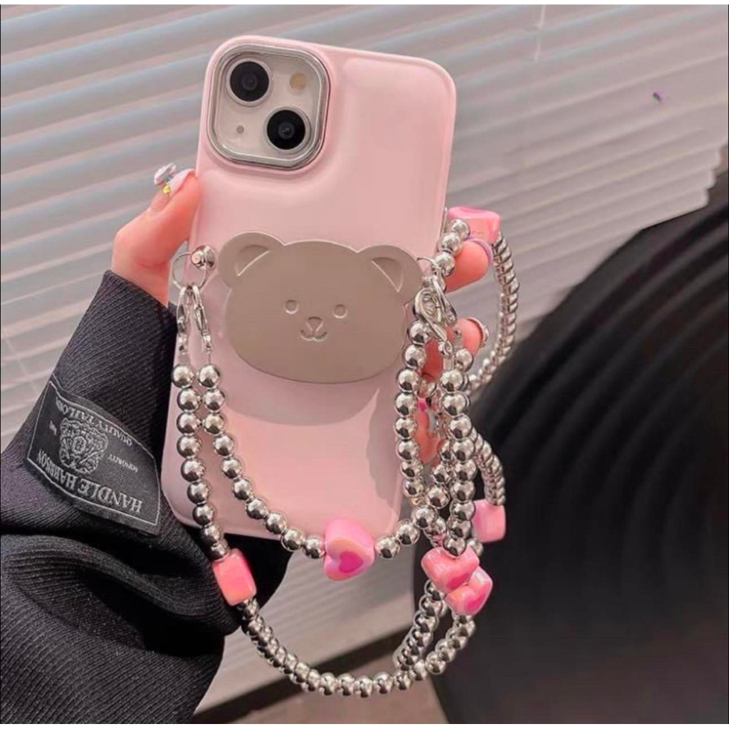 Ốp gấu kèm iring gấu và dây đeo siêu xinh cho iphone