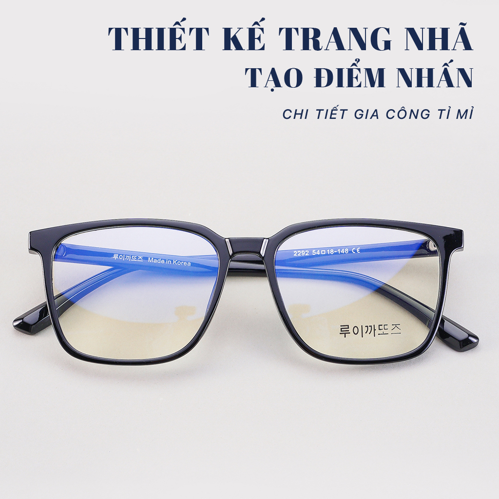 Gọng mắt kính nhựa dẻo LB Eyewear 2292 kính mắt trong suốt giả cận gọng vuông thời trang, chống ánh sáng xanh đổi màu