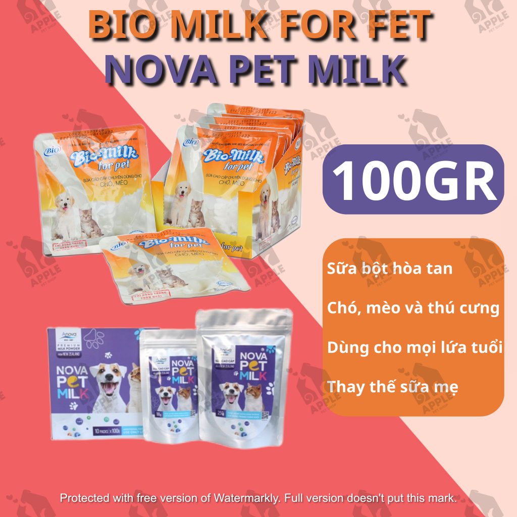 Sữa bột hòa tan cho thú cưng Bio Milk for Pet và Nova Pet milk